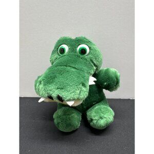 Green Alligator Plush Toy With Red Hanging Loop Surface Washable